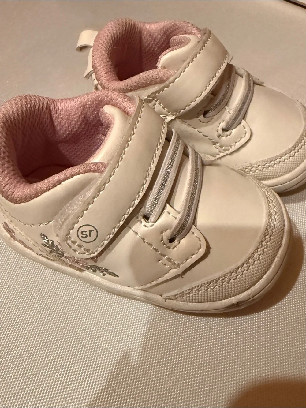 Stride Rite White and Pink Infant Velcro Sneakers